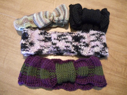 Headbands to use up various scrap yarn.