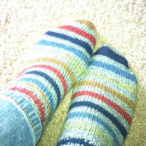 Shorty Socks in Patons Kroy Socks - Blue Ragg Stripes